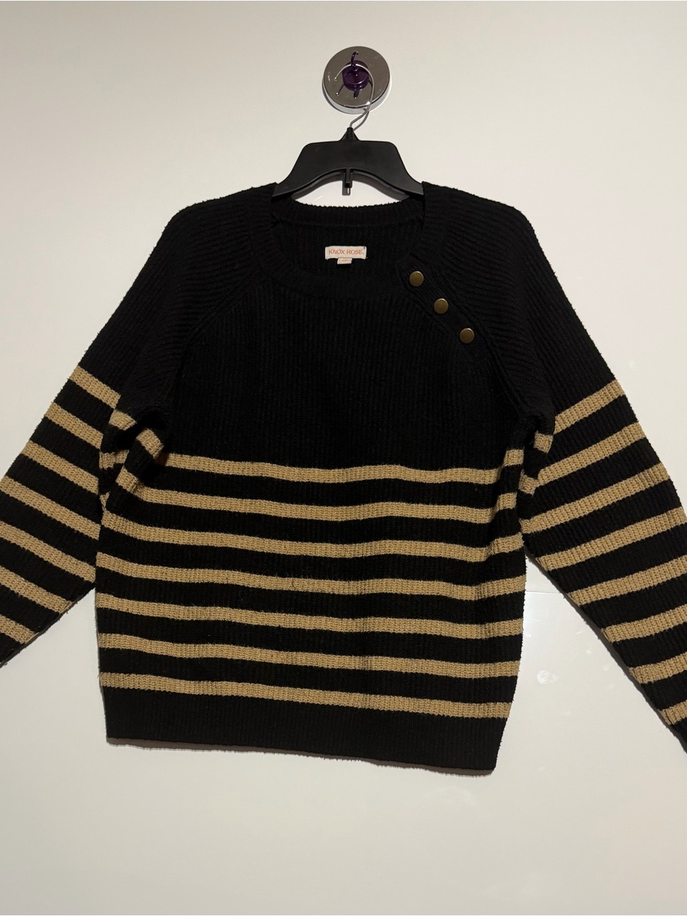 Knox Rose Black Ribbed Knit Top with Orange Logo Tag